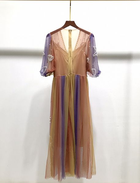 

214 xl 2021 milan style spring short sleeve v neck beads blueflora print dress fashion dress womens clothes yy, Black;gray