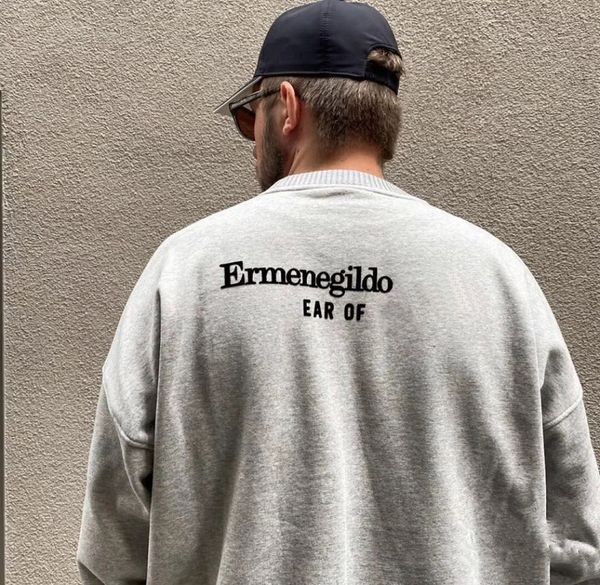 

20fw autumn winter italy fg collaborate letter classic simple solid crewneck pullover flock print hoodie skateboard hoodie sweatshirt, Black