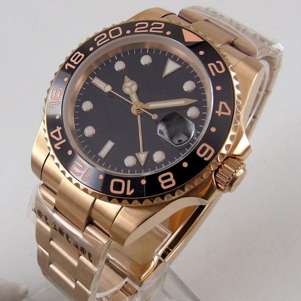 

wristwatches gmt watches 40mm rotating bezel men's mechanical watch sapphire glass brand rose gold waterproof business men, Slivery;brown