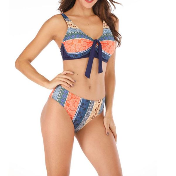 

women's swimwear vintage print bikini set swimsuit sling chest knot push up bathing suit high waist swim 2021 a50, White;black