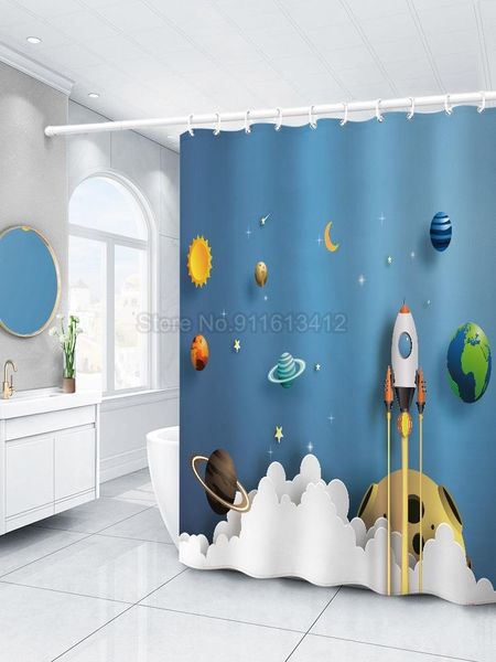 

shower curtains spacecraft rocket bath curtain for bathroom blue earth waterproof polyester science fiction drapes kids gift