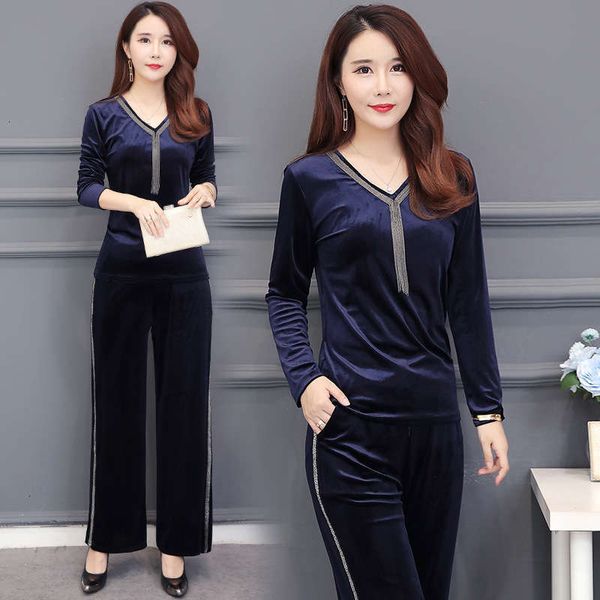 

gold women's suit tracksuits fashion fall two piece velvet sportssuit, Gray