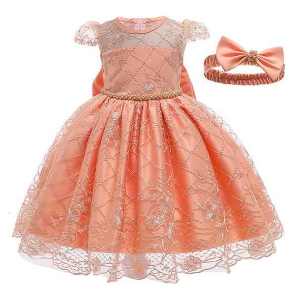 

2021 new meninas rendas manga curta princesa vestido com bandana trajes desempenho novo estilo para crianas festa de aniversrio presente tn2, Red;yellow