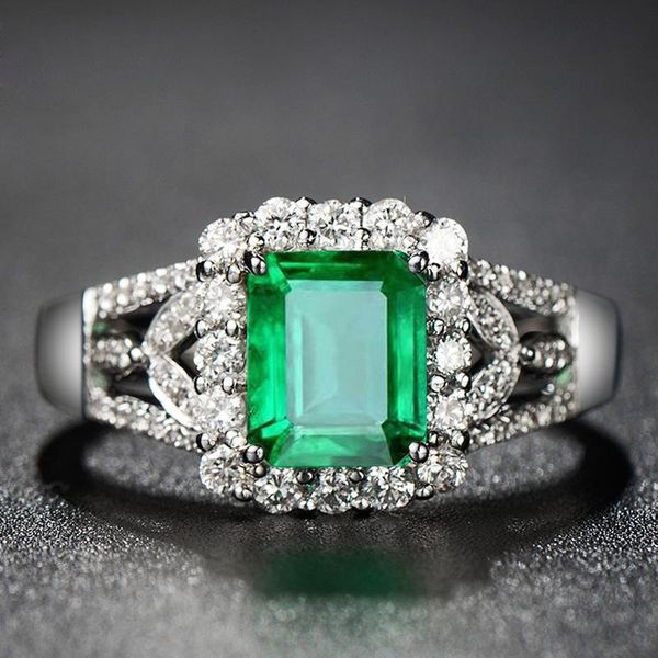 

cluster rings 925 sterling silver vintage emerald diamond for women genuine jewelry wedding anniversary resizable gift wholesale, Golden;silver