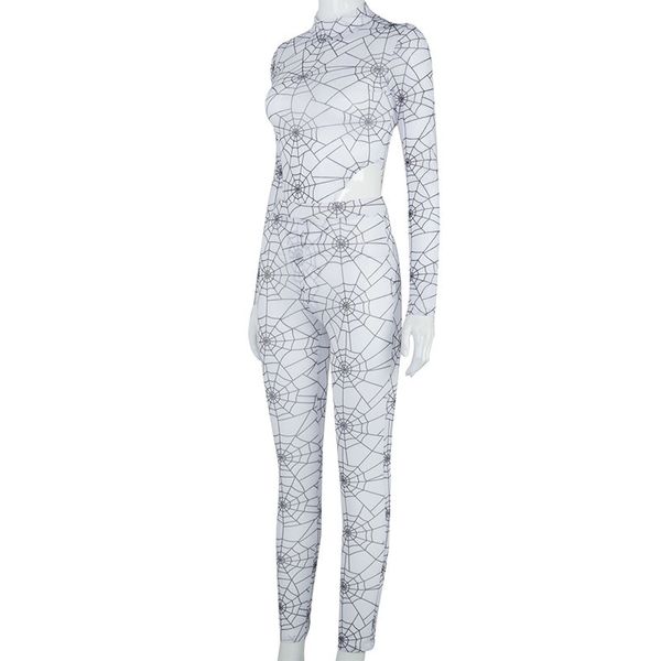 

long sleeve two piece set mesh see-through womens set outfit spiderweb print bodysuit leggings pants set women tracksuit, Gray