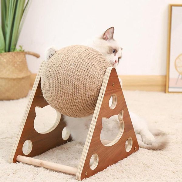 

cat toys wood grinding hand-wound sisal frame ball rope catching post pets scratching climbing