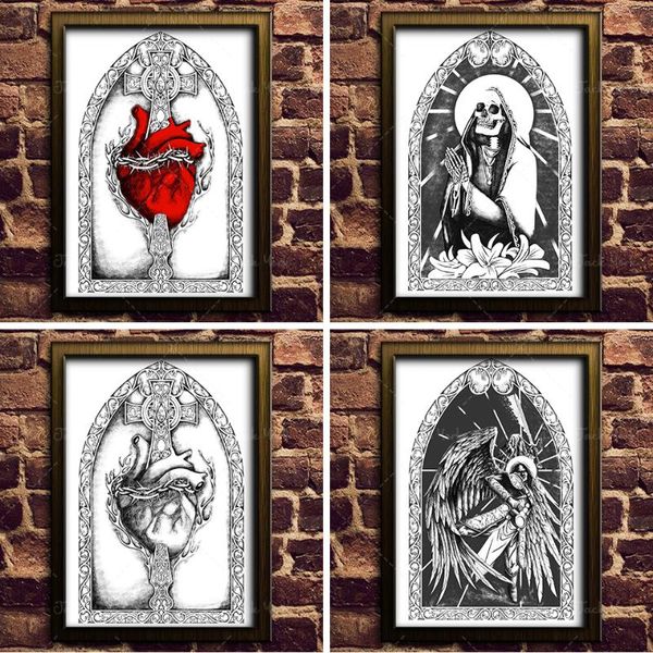 

paintings santa muerte-christian art-pencil sketch poster