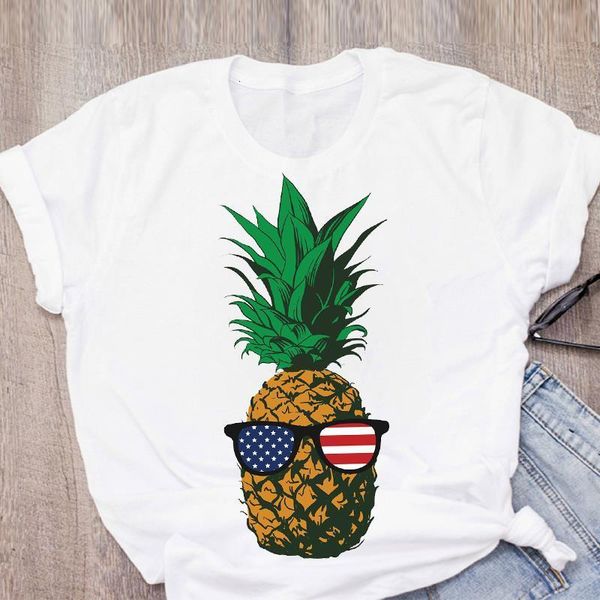

women graphic cute pineapple flag cute printed short sleeve summer lady t-shirt shirt womens clothing tees female t shirt, White