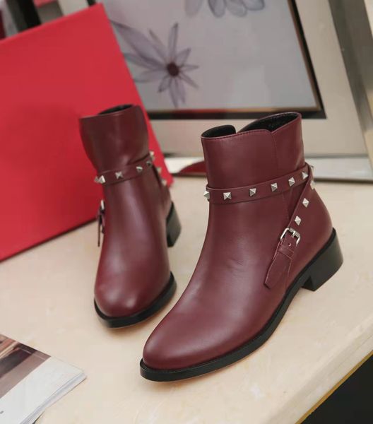 

four seasons fashion leather rivet ladies luxury short boots 35-41 designer brand, Black