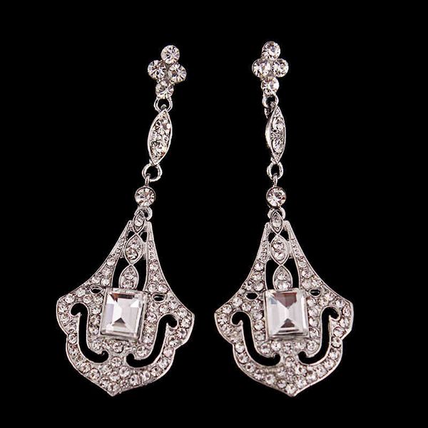 Brinco FloralBride Art Deco Cristal Pérolas Strass Dangle Brincos Principais DridesMaids Bridal Drop Women Women