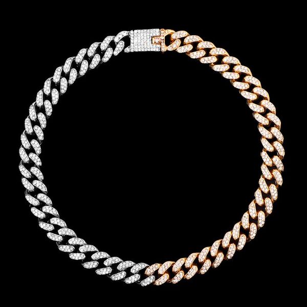 

chains gold silver color 13mm bling cuban link chain necklaces for women men iced out rhinestones miami curb choker punk jewelry