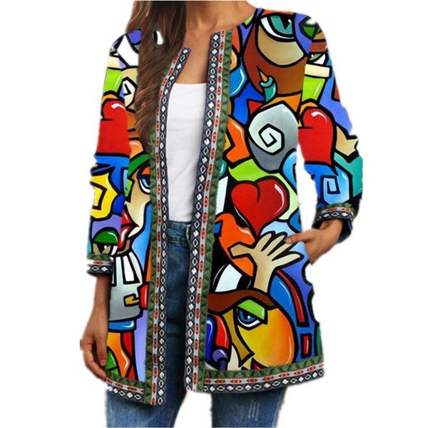 

women's jackets autumn winter fashion loose women folk-custom print jacket coats lady casual retro long sleeves elegant cardigan, Black;brown