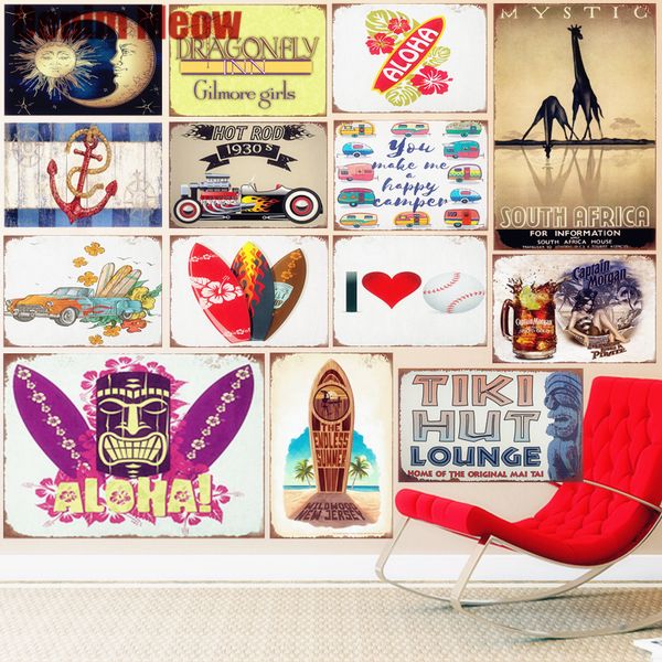 

tiki hut lounge plaque vintage metal tin signs home bar garage decorative metal plates aloha wall stickers art poster n217