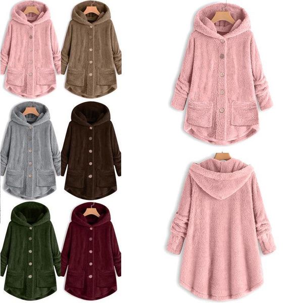 

women's wool & blends plus size womens autumn winter coats long sleeve warm outerwear female oversize fuzzy windbreaker, Black