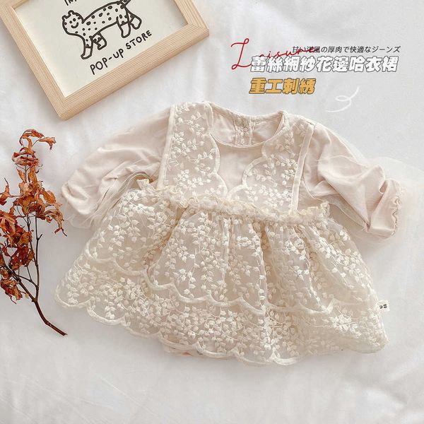 Born Baby Girls Pagliaccetto Abito in pizzo Tutina per neonato Ricamo Abbigliamento Bebe Compleanno Tutu Cotone 210529