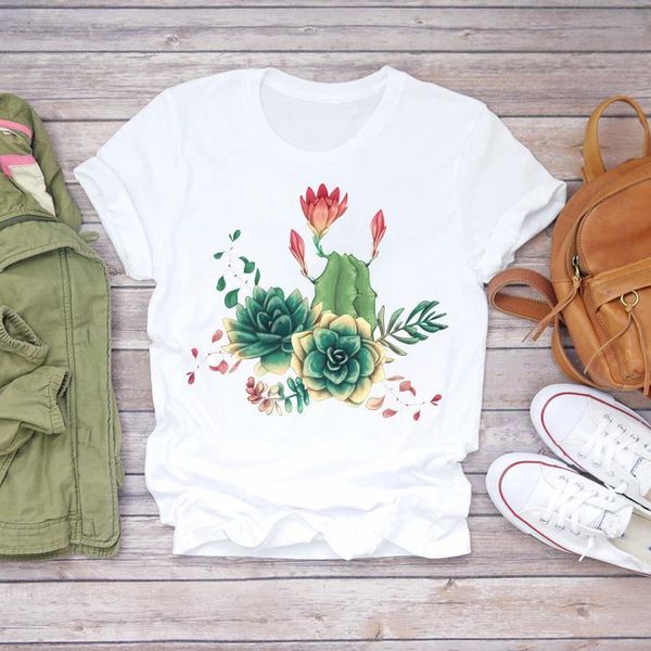 

women floral plant cartoon streetwear girl cactus print 90s lady t-shirts womens graphic t shirt ladies female tee t-shirt, White