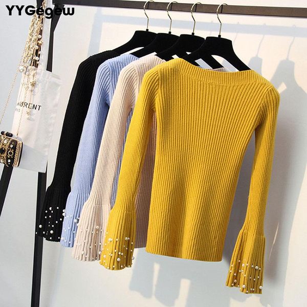 

women's sweaters slash neck winter sweater for women autumn pullovers pearl beading thick lady warm knit flare sleeve vintage top, White;black