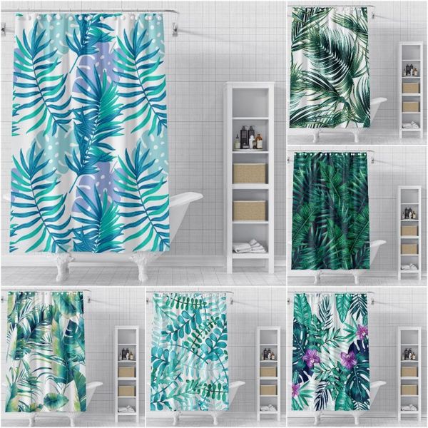 

shower curtains green plant curtain tropical leaves bathroom waterproof solid bath with hooks toilet door decor
