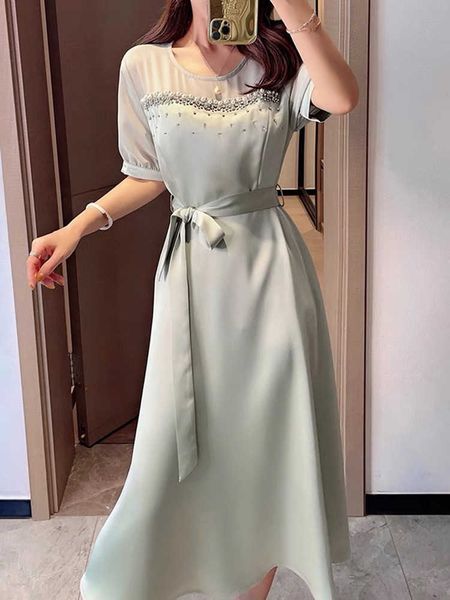 

beaded ms. dong's acetate dress shows slim waist, summer 2021 fashion women's design, Black;gray