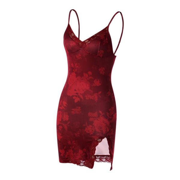 

women's bodycon mini dress retro floral print sleeveless spaghetti strap v neck lace trim cami dress new fashion 2021, Black;gray