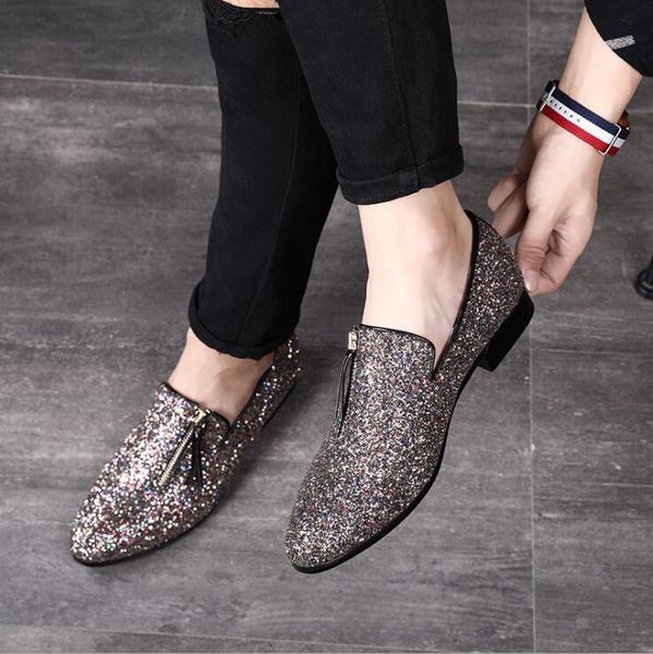

dress shoes men formal soft colorful oxford business wedding party male fashion flats zip casual leather, Black