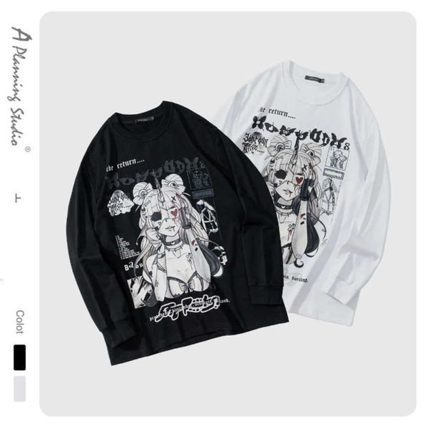 

autumn and winter new product printing two-dimensional beautiful girl animation loose lazy high street dark tide brand long sleeve t-shirt, Black