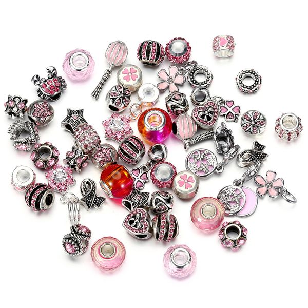 Moda Beads Loose Liga Lampwork Encantos Para Jóias DIY Fazendo Anklet Pulseira Pulseira Estilo Europeu 50 pcs Misto Big Hole 5mm