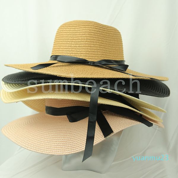 

fashion women wide brim hats summer beach foldable grass braid hat for girl large floppy lady straw hat, Black;white