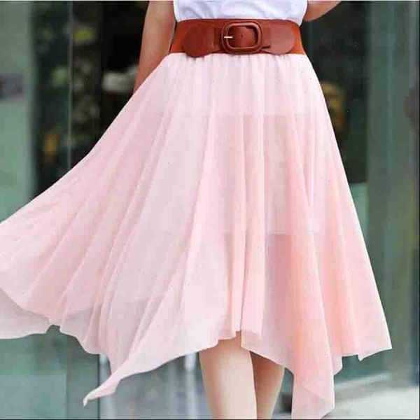 

girl half length skirt women spring summer chiffon gauze skirt european street style medium elastic waist pleated skirt, Black