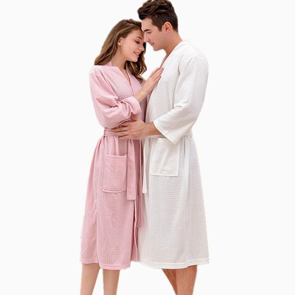 

women's sleepwear 3xl plus size couple bath robe waffle autumn winter loose homewear bathrobe women dressing gown bride nightwear, Black;red