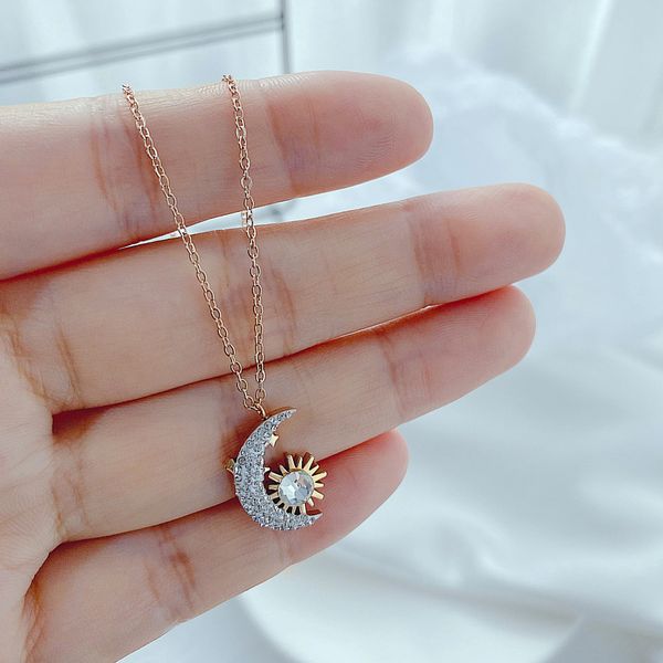 

designer jewelry women's stainless steel cz moon and sun choker necklaces girlfriend's gift fashion accessories student's jew, Silver