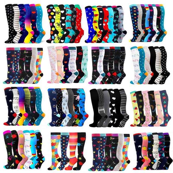 

3/6/7 pairs/pack compression socks women men knee high 30 mmhg sports edema diabetes varicose veins running size s/m, Black