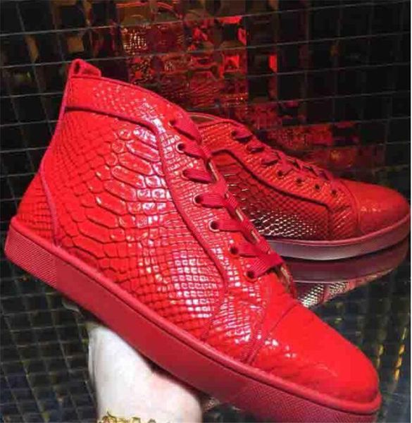 

brands fashion men's luxey red bottom casual shoes fish scale black genuine leather fashion high lace up toe irregular spikes sneakers