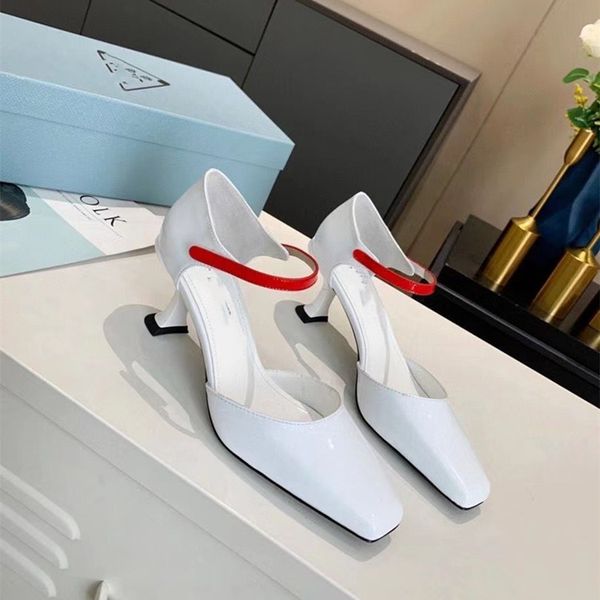 

sandals slippers high end european 2021 spring and summer new sandals women mary open side bead cow leather button bag with high heels zly, Black