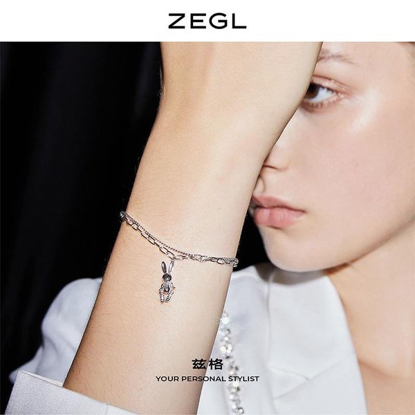 

link, chain zegl925 sterling silver vintage double-layer mechanical bracelet female ins special-interest design normcore style, Black
