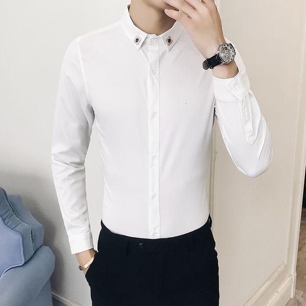

Britnico New Estilo Primavera Novos Homens Camisas Casuais Manga Longa Moda Diamante Colarinho Fino Ajuste Negcio Escritrio Blu 94GI, Black;brown