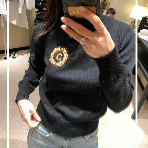 

new gold badge with pearl, wheat and cashmere sweater for women0, White;black
