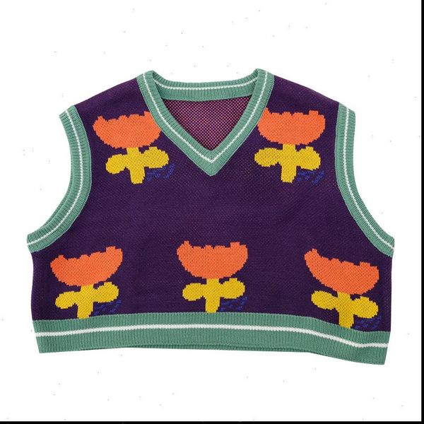 

2021 autumn new print design cotton sweater vest womens v neck knit vest loose short sleeveless winter warm jacket sweater, White