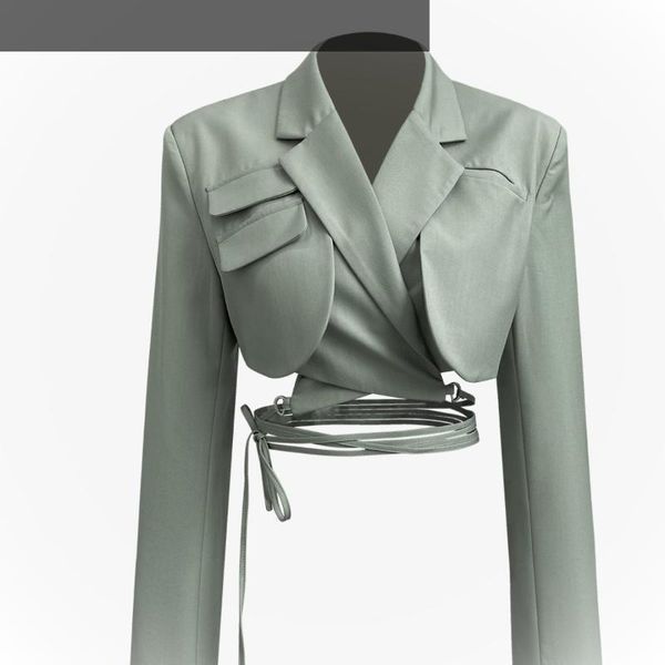 

waist straps splicing place lapel jacket fake pockets short suits womens jackets blazers for women casual notched, White;black