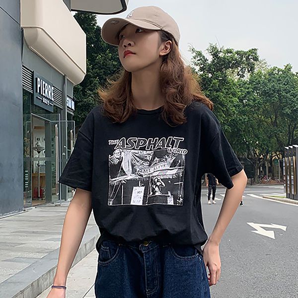 

2021 new hip hop retro women's t-shirts will see black fashion white printing t-shirt schoolgirl streetwear tumblr clothes k00p