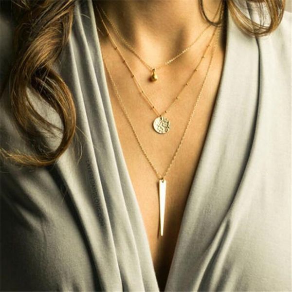 

pendant necklaces european and american multi layer necklace for women simplicity sequin metal tassel elegant female jewelry, Silver