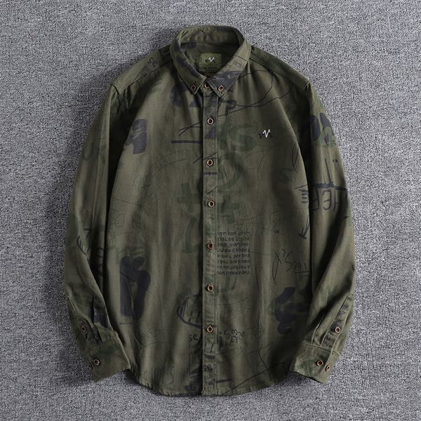 

2021 autumn trend graffiti letter shirt men's woven cotton leisure long sleeve cool wear 0728 w4aw, White;black