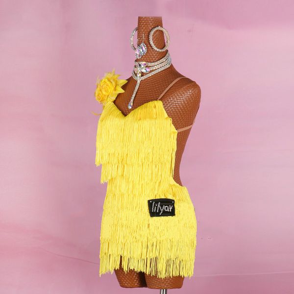 

kids latin dance dress performance dance costume backless fringe dresses women latin dance competition clothes, Black;red