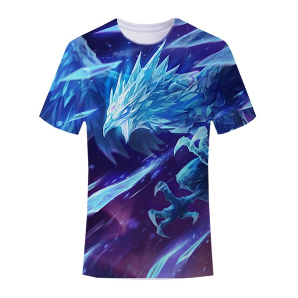 

2021 game t-shirt lol league of legends ice bird pattern 3d printing t-shirt men and women casual o-neck street casual loose fashion hip-hop, White;black