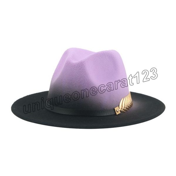 

woman fedoras weeing wide brim caps women hat gradient color band fashion luxury winter autumn patchwork fedora hat chapeau femme new, Blue;gray