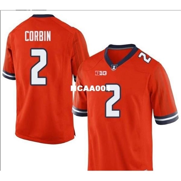 

2019 new 668 illinois fighting illini reggie corbin #2 real full embroidery college jersey size s-4xl or custom any name or number jersey, Black