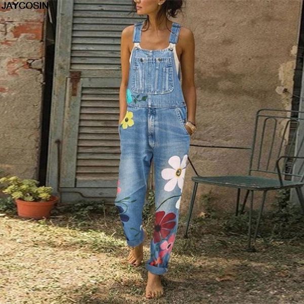 

women's jeans jaycosin fashion print denim bibs pants long rompers jumpsuits 2021 spodnie damskie 0114, Blue
