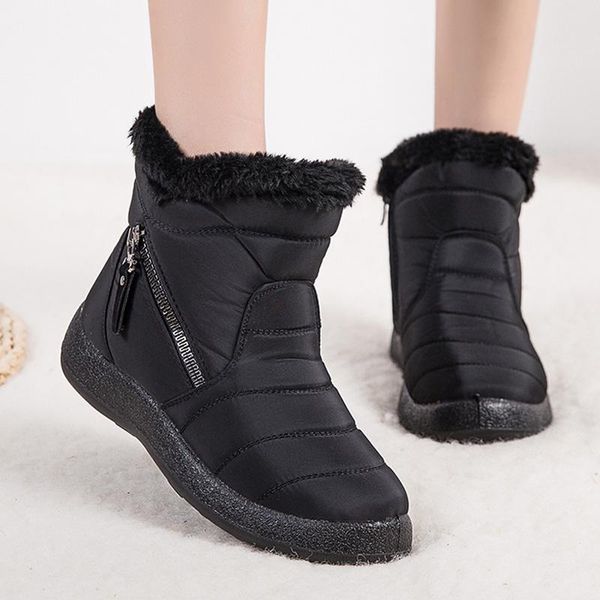 

boots snow women winter shoes flats ladies casual ankle non slip comfort warm plush botas mujer female, Black