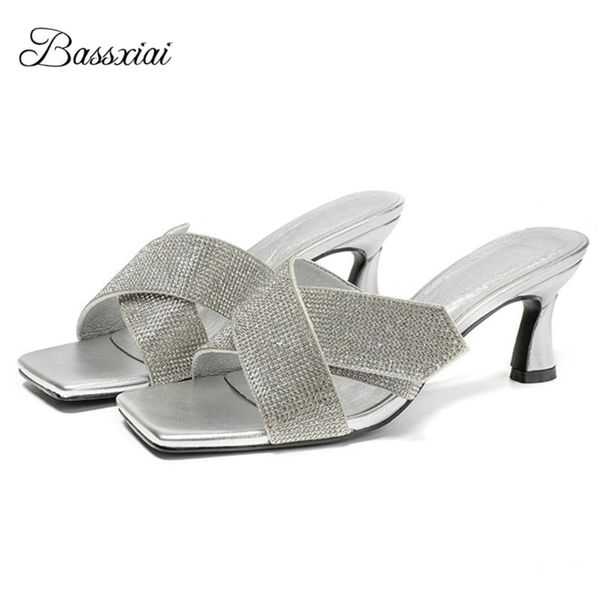 

jeweled cross band runway mules lady open toe slingbacks crystal rhinestone kitten heel summer sandals women, Black