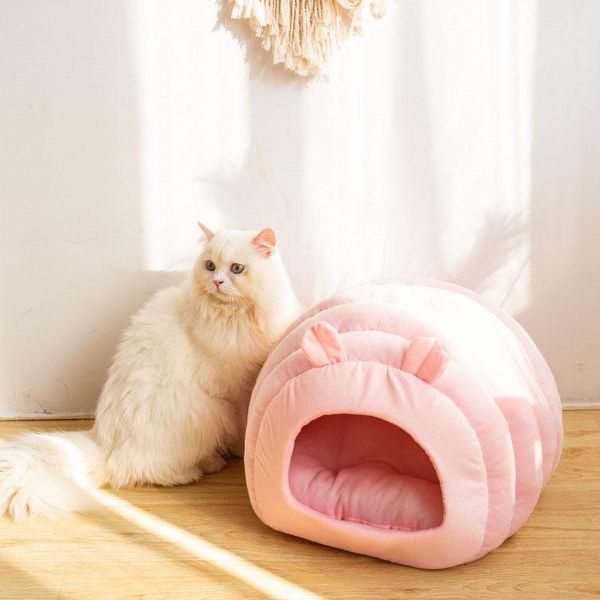 Camas de gato Mobiliário de mobiliário animal de estimação ninhada de inverno quente semi-fechado saco de dormir para gatos e cães cama profundo casa de sono casa kennel suprimentos